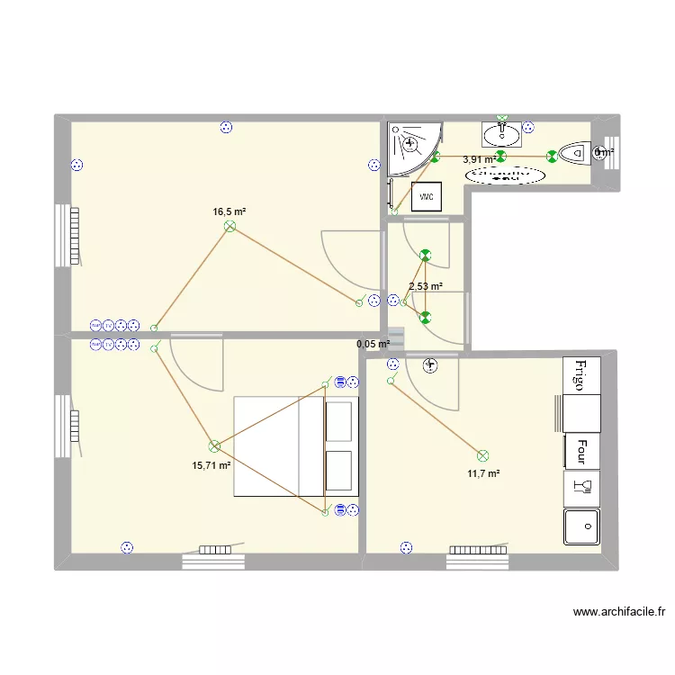 DETTWILLER - F2 (2&egrave;me &eacute;tage). Plan de 7  et 50 m²