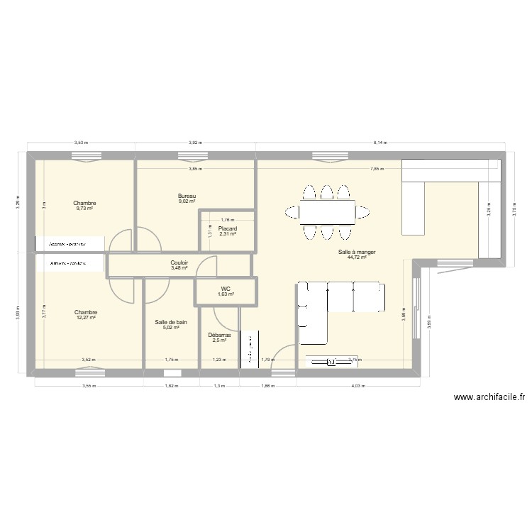 Test 3. Plan de 9 pièces et 91 m2