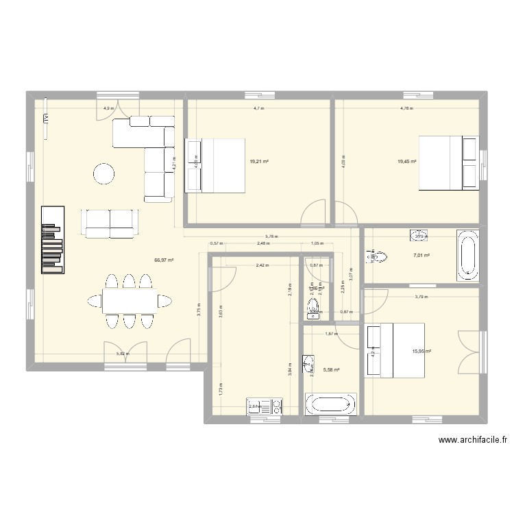 BZV1. Plan de 7 pièces et 136 m2