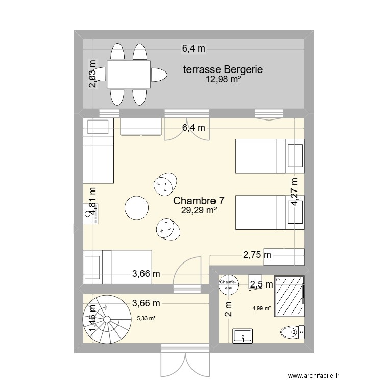 Fleury Maison 1 bergerie rez de chaussée projet 4. Plan de 4 pièces et 53 m2