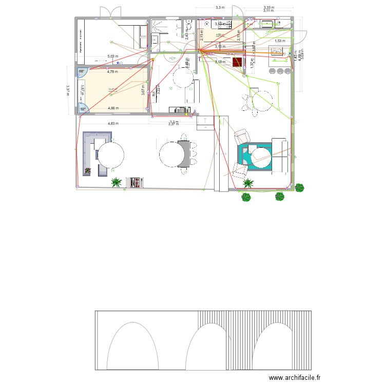 54 Agrandissement V6. Plan de 2 pièces et 21 m2