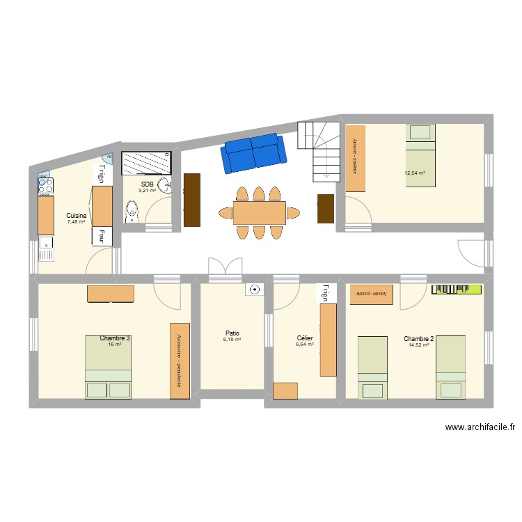 Beni v2. Plan de 7 pièces et 67 m2
