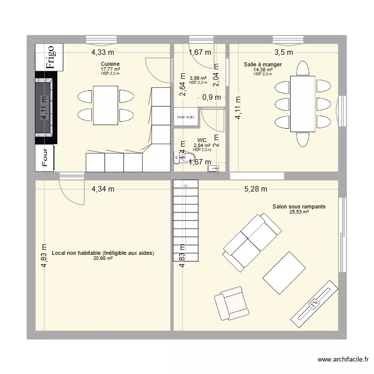PROJET LACROIX RDC. Plan de 6  et 85 m²