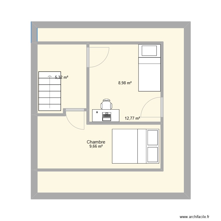 chambre grenier. Plan de 4 pièces et 37 m2