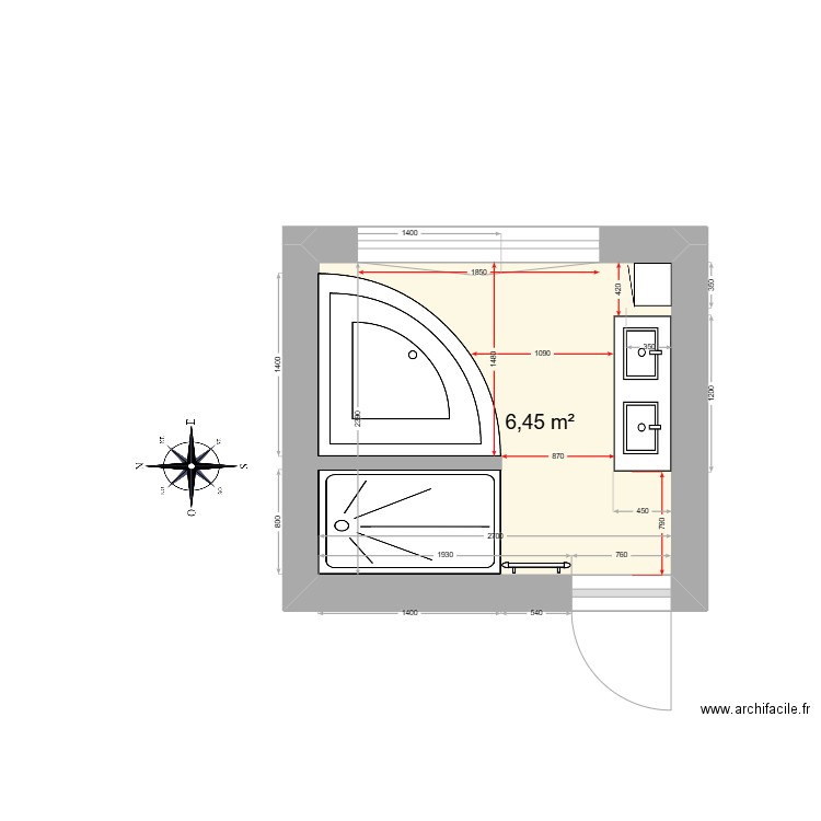 Grande salle de bain future 3. Plan de 1 pièce et 6 m2