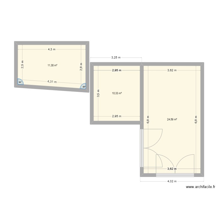 auriol. Plan de 3 pièces et 46 m2