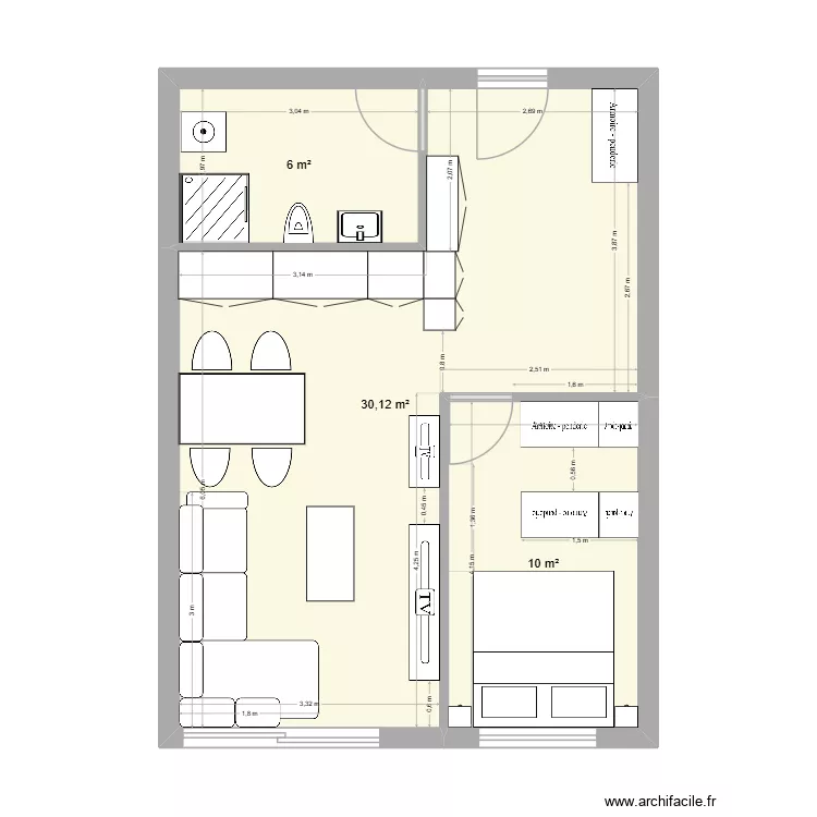 appartement Lonay. Plan de 3 pièces et 46 m²
