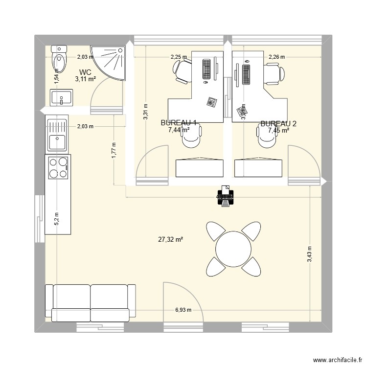 PLAN BUREAUX FDF. Plan de 4 pièces et 45 m2