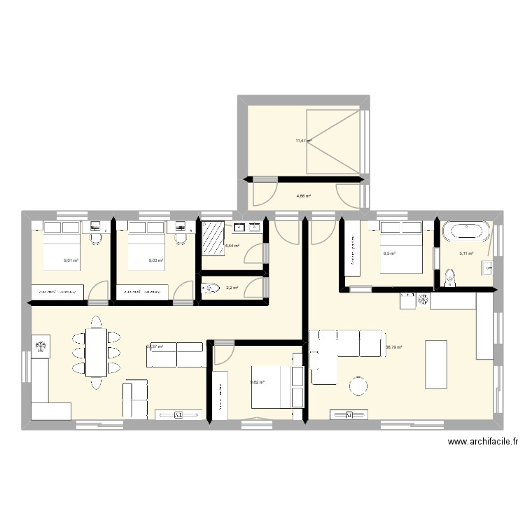 Maison 130m2 hors garage. Plan de 11 pièces et 138 m2