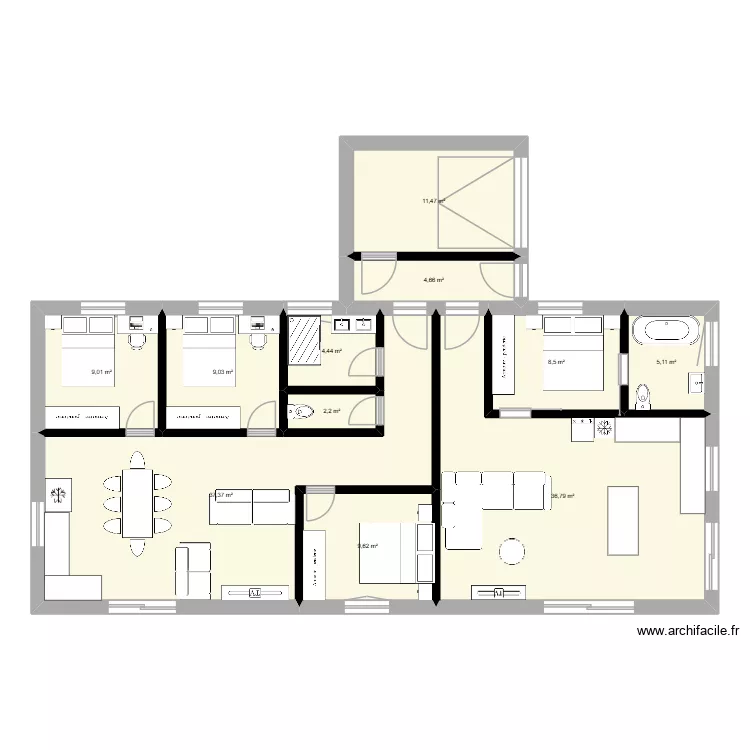 Maison 130m2 hors garage. Plan de 11  et 138 m²