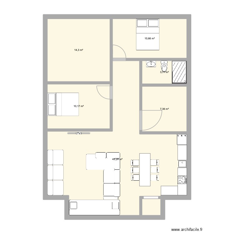 Test 100m2. Plan de 6 pièces et 92 m2