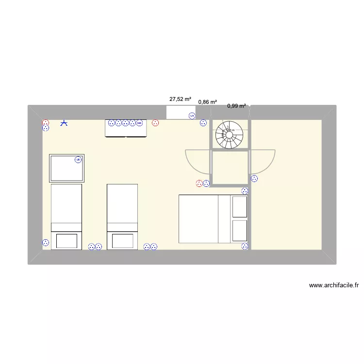 Queffen &eacute;tage prises. Plan de 3  et 29 m²