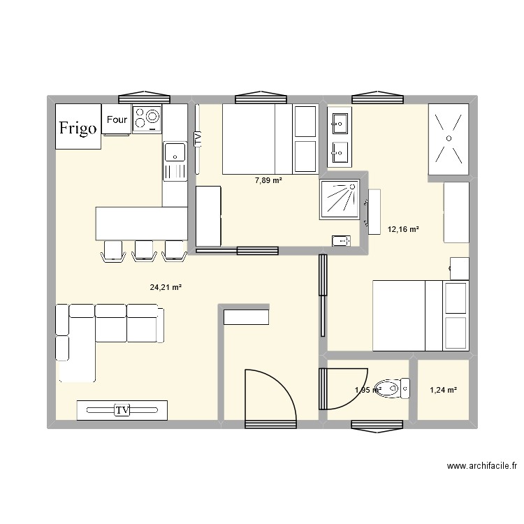 appartement du dessus. Plan de 5 pièces et 47 m2