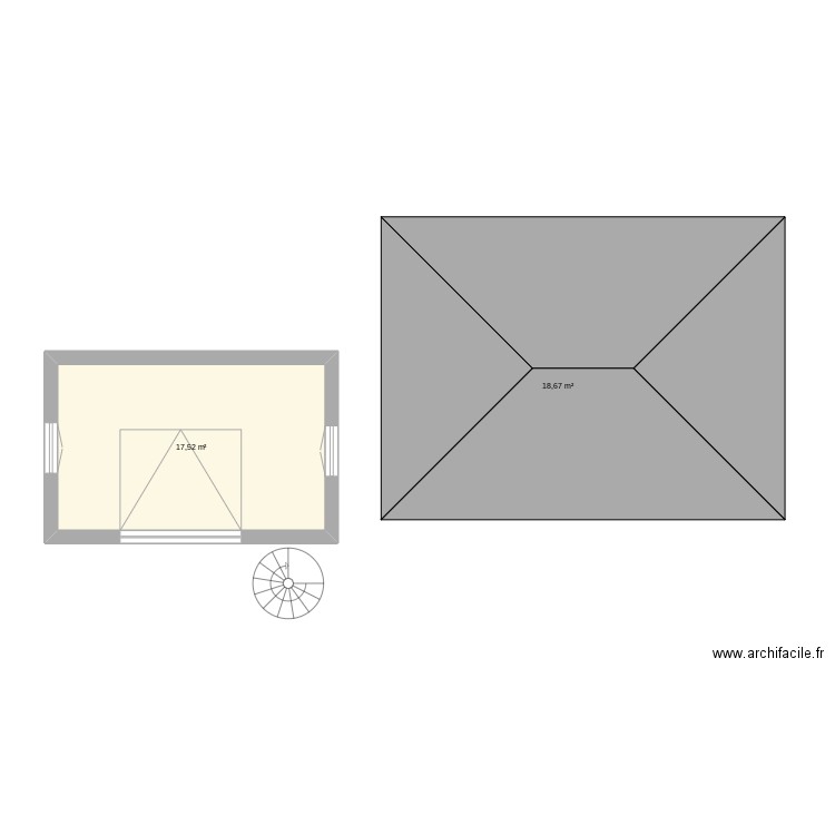 residence bourgeois. Plan de 2 pièces et 36 m2