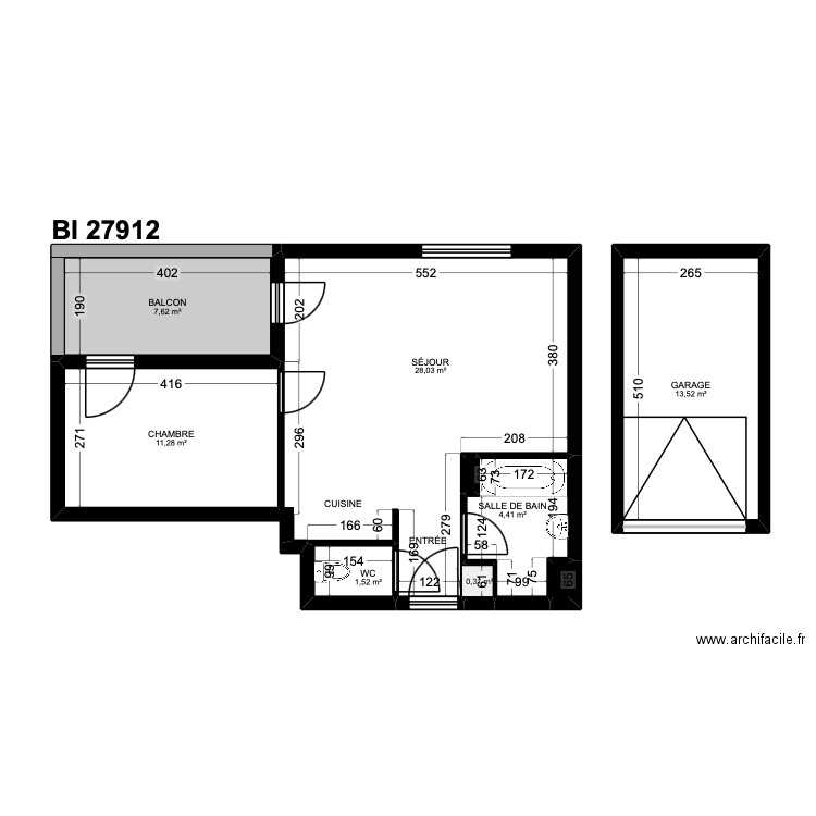 BI 27912. Plan de 9 pièces et 67 m2