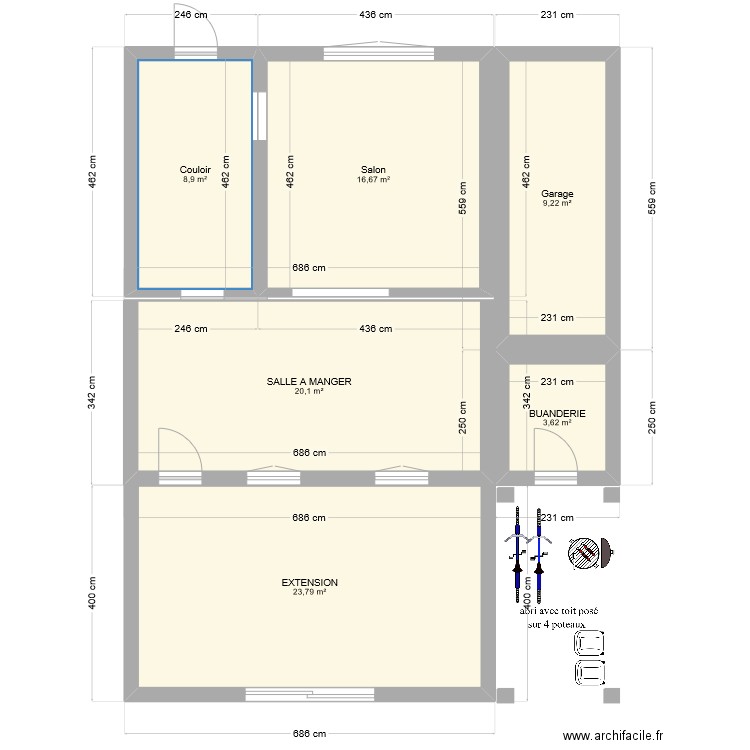 EXTENSION MASSE. Plan de 6 pièces et 82 m2