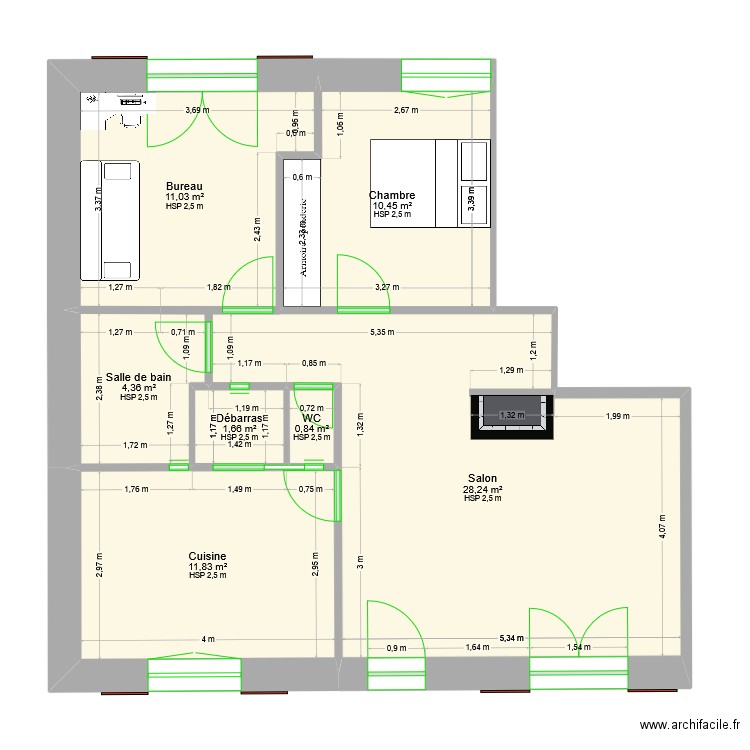 Appart castel. Plan de 7 pièces et 68 m2