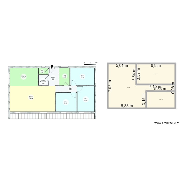 RIp2. Plan de 3 pièces et 92 m2