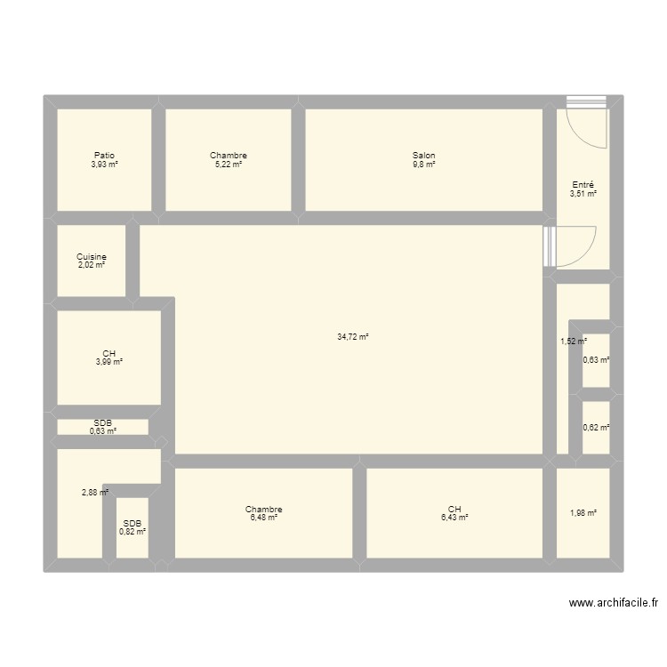 plan1. Plan de 16 pièces et 85 m2