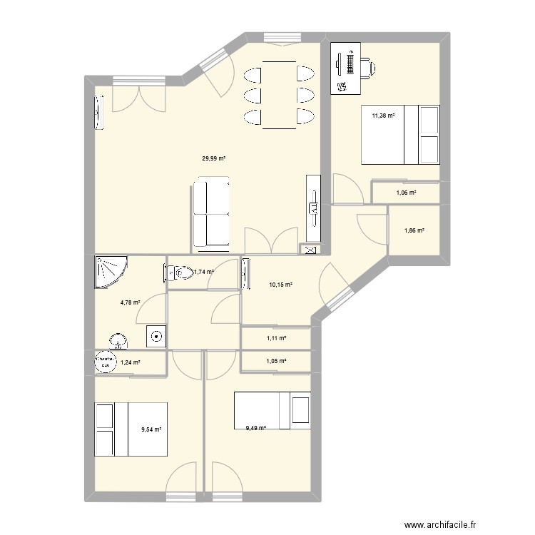 chapa. Plan de 12 pièces et 83 m2