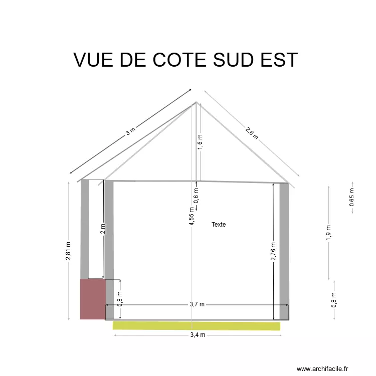 VUE COTE droit fini. Plan de 