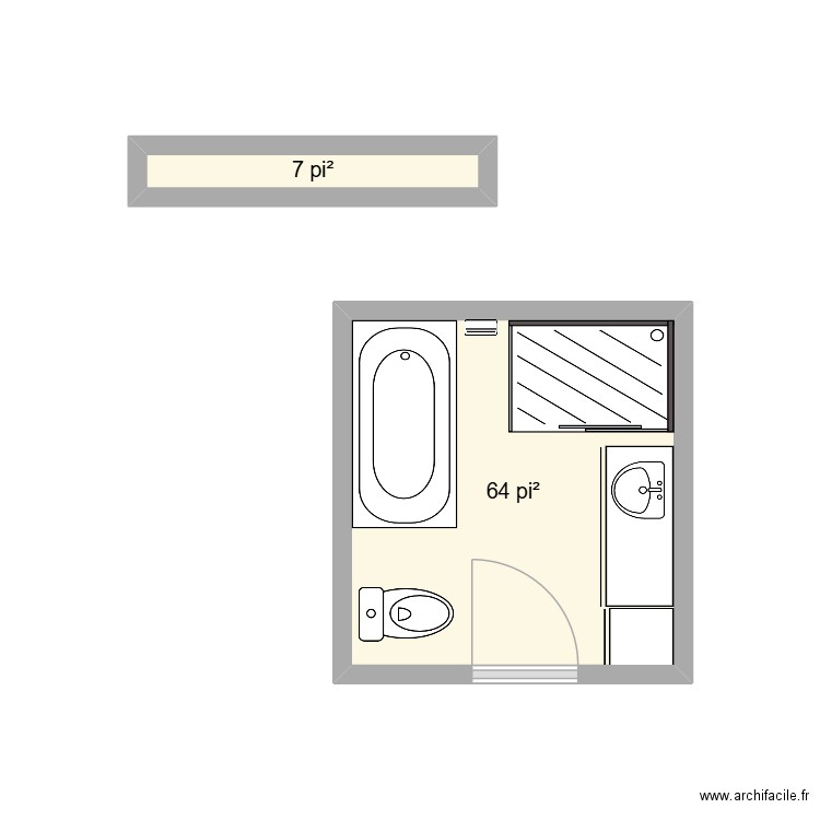 Plan salle de bain 1. Plan de 2 pièces et 7 m2
