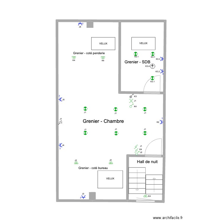 Lodelinsart Grenier Plan Real EL. Plan de 3 pièces et 43 m2
