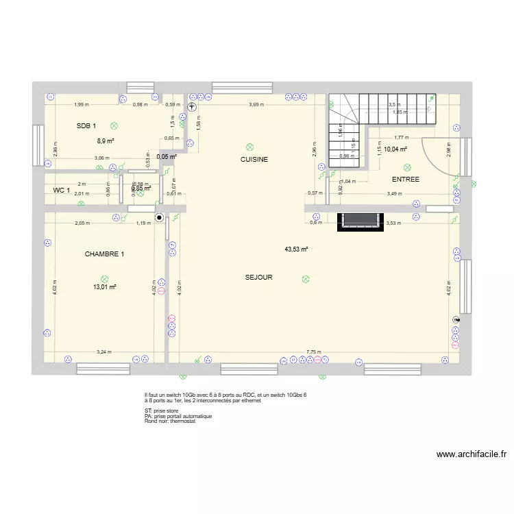 RDC-V1. Plan de 6  et 76 m²