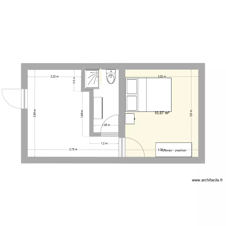 Studio Guadeloupe. Plan de 1 pièce et 11 m² Studio Guadeloupe. Plan de 1 pièce et 11 m²