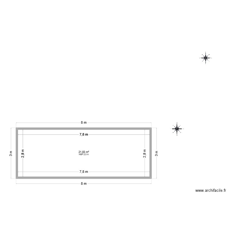 Plan des façades. Plan de 1 pièce et 22 m2