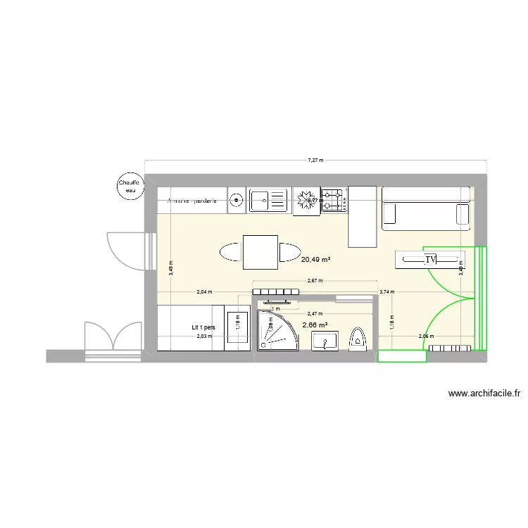 Studio 21. Plan de 2 et 23 m² Studio 21. Plan de 2 et 23 m²