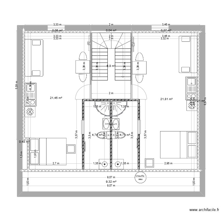 BARAILLE - Combles . Plan de 11 pièces et 66 m2