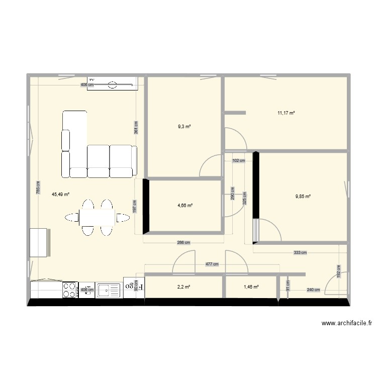 Appartement B 105 LE CHEYLAS. Plan de 7 pièces et 84 m2