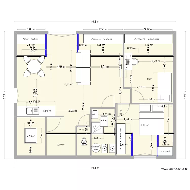 hussigny grenier. Plan de 14 pièces et 76 m²