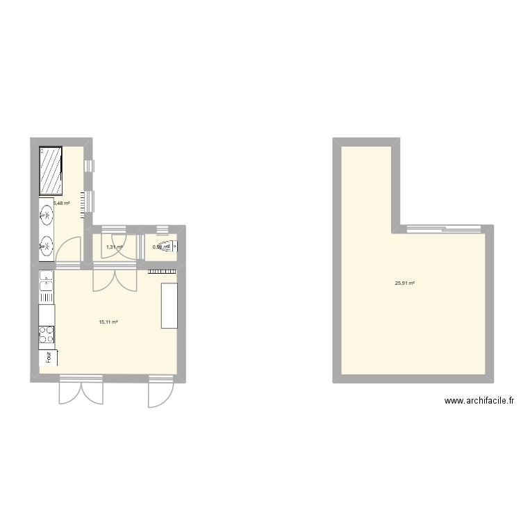 Extension Maison. Plan de 5 pièces et 49 m2