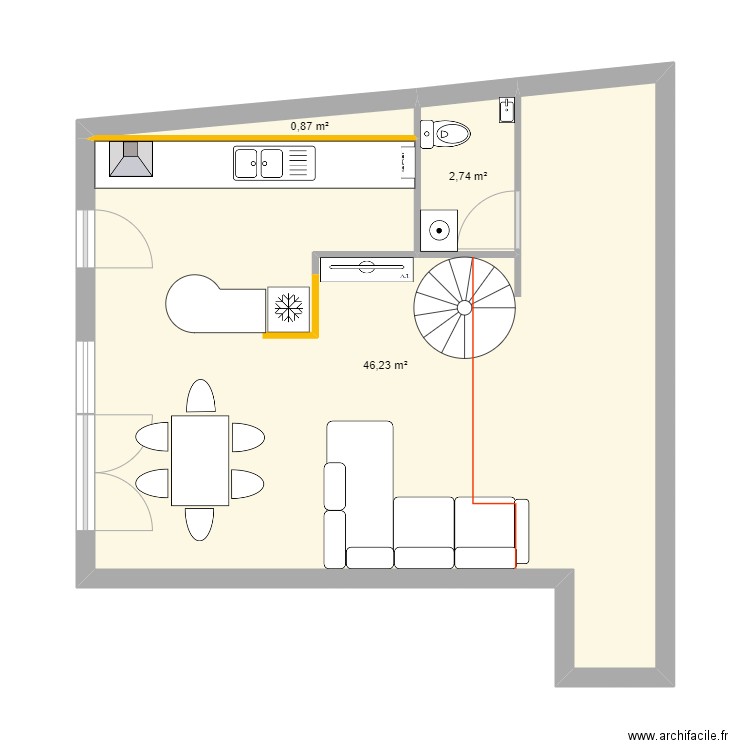 ANDREU rev 4. Plan de 3 pièces et 50 m2