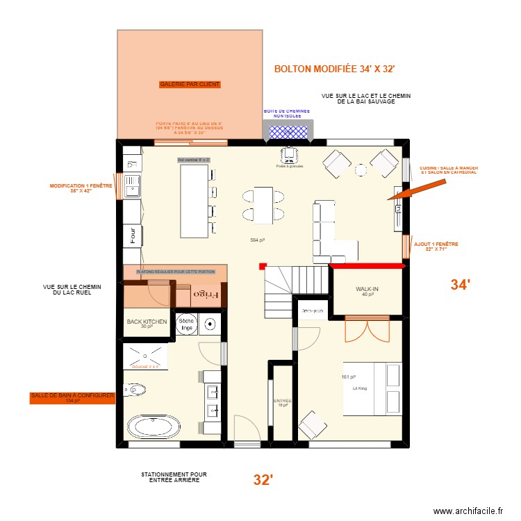 GUY PROTEAU ET JOHANNE GENDRON BOLTON 34' X 32' - 14 MAI 2024. Plan de 7 pièces et 89 m2