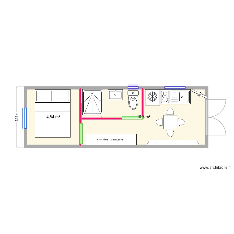 roulotte 2. Plan de 2 pièces et 15 m2