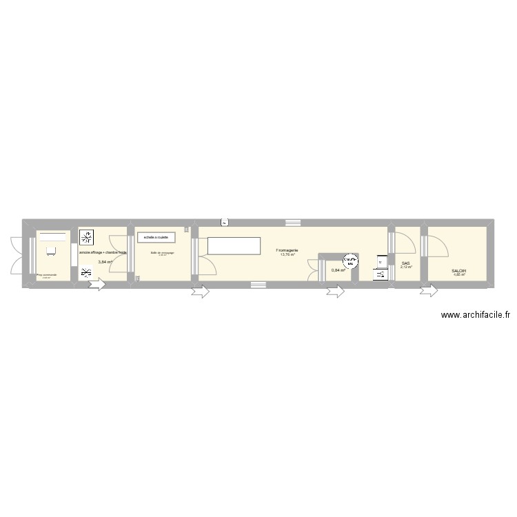 Fromagerie. Plan de 7 pièces et 33 m2