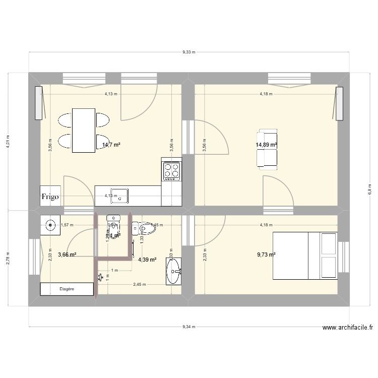 20 boisard. Plan de 6 pièces et 48 m2