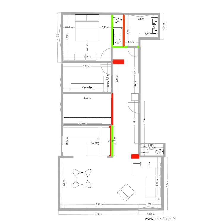 plan maçonnerie_17.11.2025_v2. Plan de 6 pièces et 17 m2