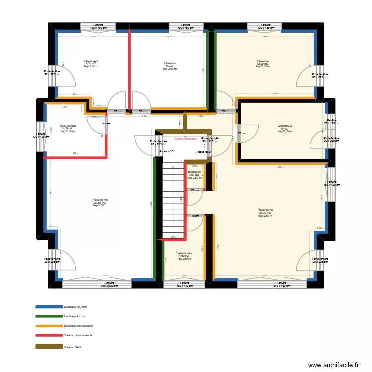 1er étage R plaquiste. Plan de 8 Pièces et 109 m² 1er étage R plaquiste. Plan de 8 Pièces et 109 m²