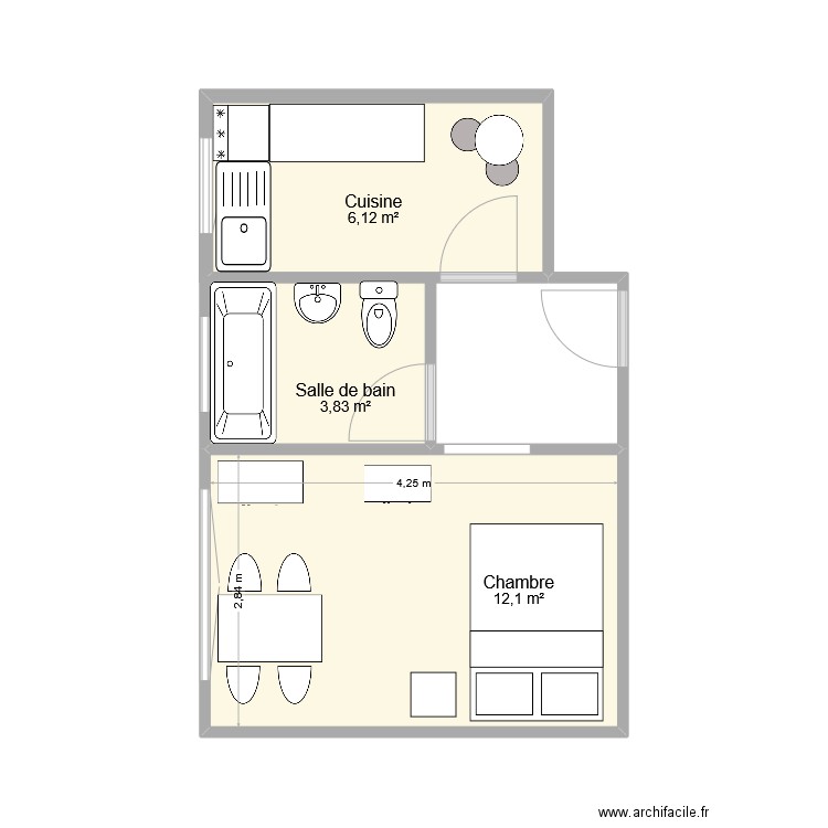 Reposoir 2. Plan de 3 pièces et 22 m2