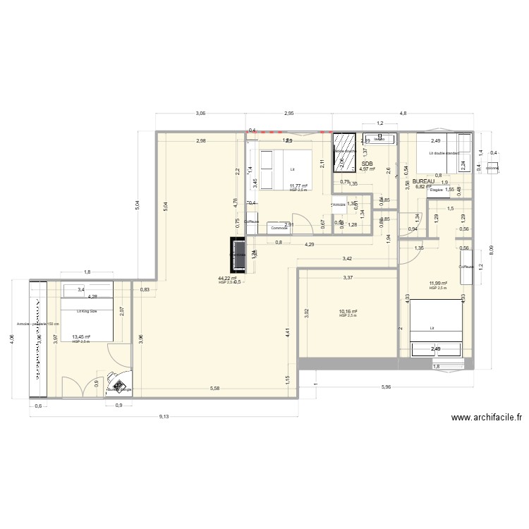 villeneuve. Plan de 7 pièces et 103 m2