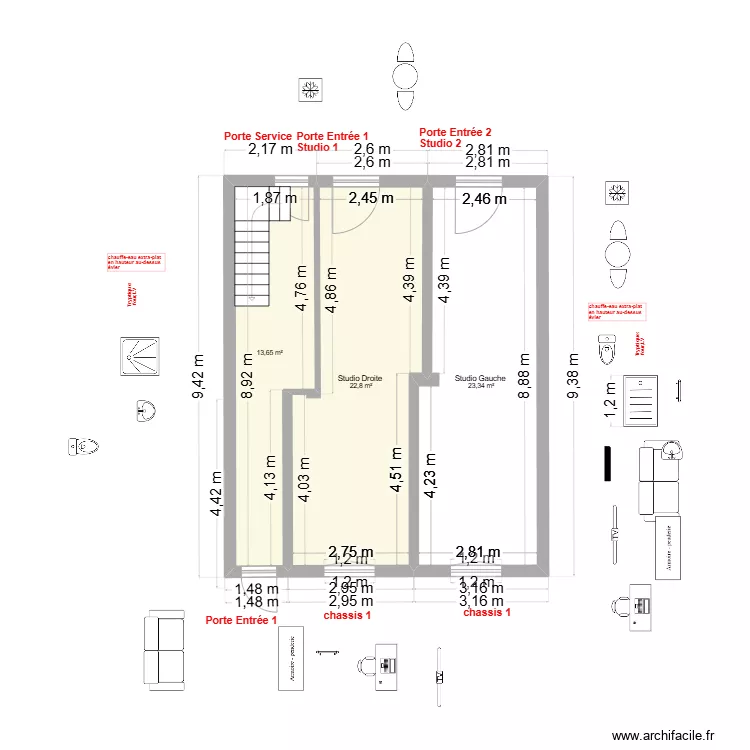 immeuble 1 RDC V2-b 2 studios. Plan de 