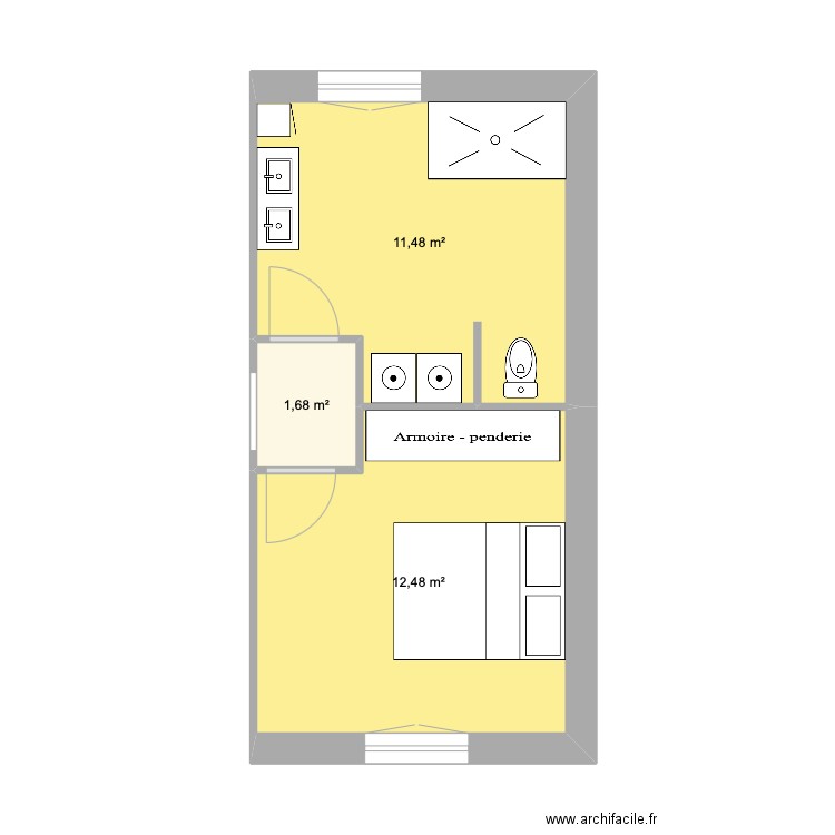 Jerem 2. Plan de 3 pièces et 26 m2