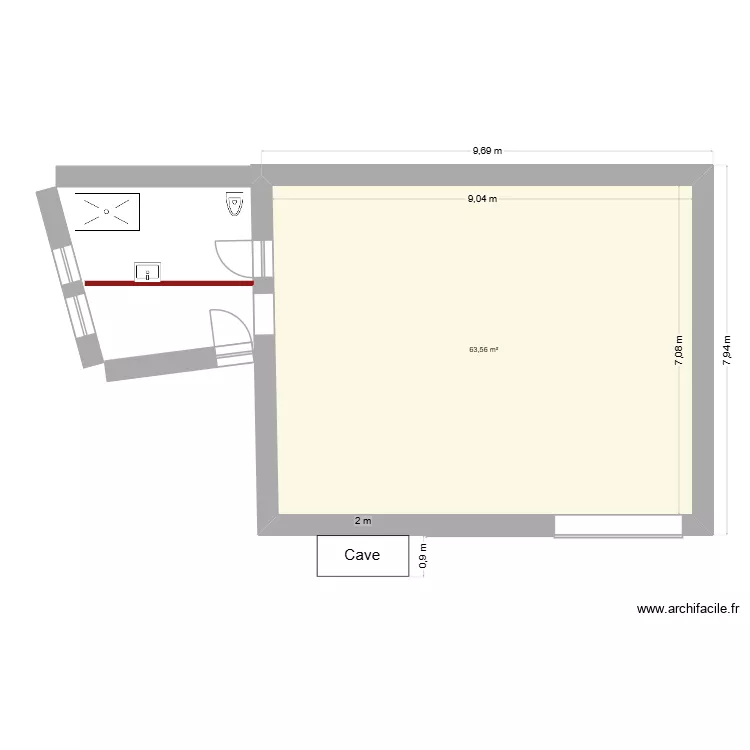 RDC am&eacute;nagement. Plan de 1  et 64 m²