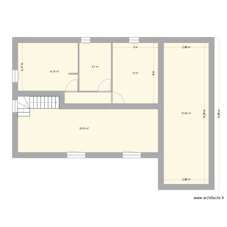 ETAGE. Plan de 5 pièces et 90 m2