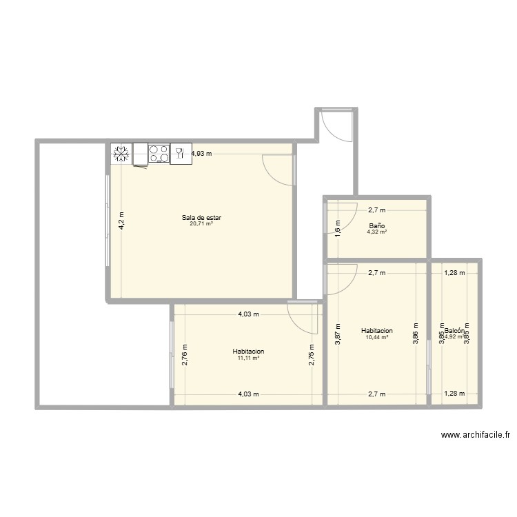 Portal 1 ático A. Plan de 5 pièces et 52 m2