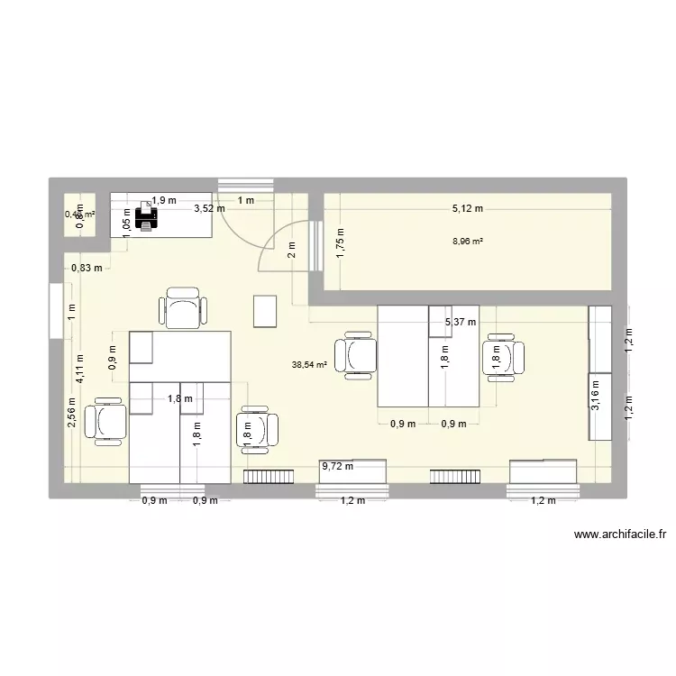 bureau direction générale. Plan de 3 Pièces et 48 m² bureau direction générale. Plan de 3 Pièces et 48 m²